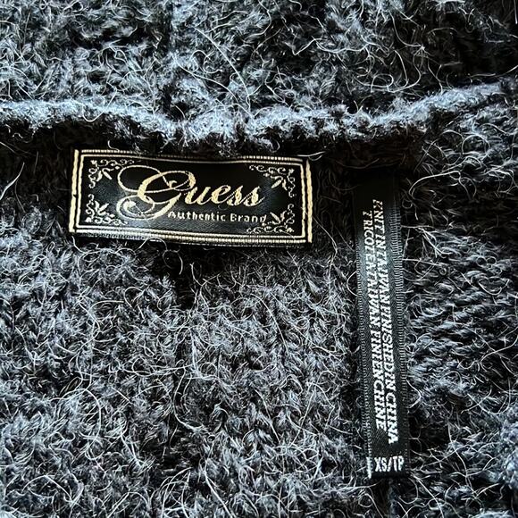 Guess Size XS Gray Hooded Cardigan Sweater Y2K Crop Waist - Picture 5 of 11